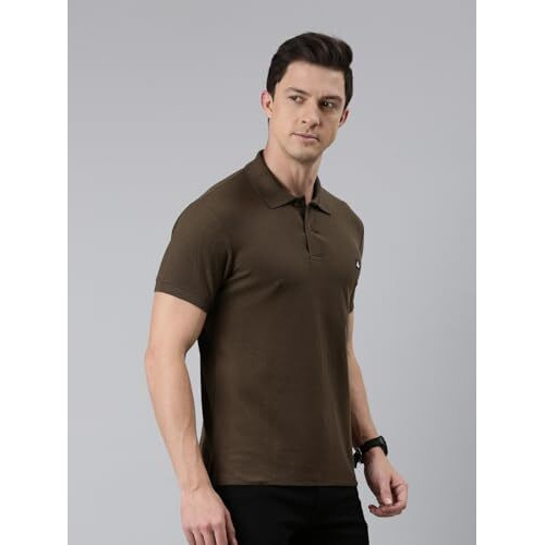 Buzz Mens Regular Fit Polo Neck Solid Half Sleeve T-Shirt |Cotton Rich, Lightweight, Casual, Athletic Polo Brown
