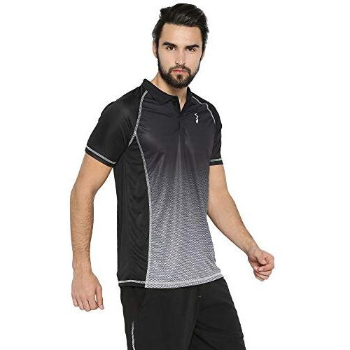 Campus Sutra Men's Black And Grey Ombre Dri-Fit Activewear T-Shirt Regular Fit For Casual Wear | Structured T-Shirt Crafted With Comfort Fit And High-Performance For Everyday Wear