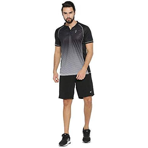 Campus Sutra Men's Black And Grey Ombre Dri-Fit Activewear T-Shirt Regular Fit For Casual Wear | Structured T-Shirt Crafted With Comfort Fit And High-Performance For Everyday Wear