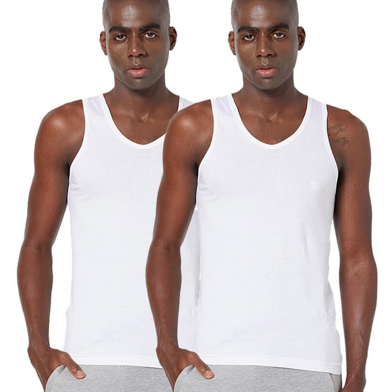 Zoiro Men's Soft Classic Cotton Solid Vest (3109 White Twin, Pack Of 2)