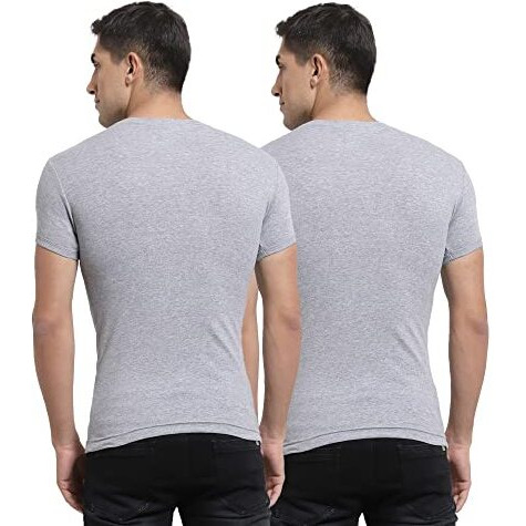 Sporto Men's Combed Cotton Round Neck Ribbed Gym Vest/Undershirt (Pack Of 2) | Grey Melange
