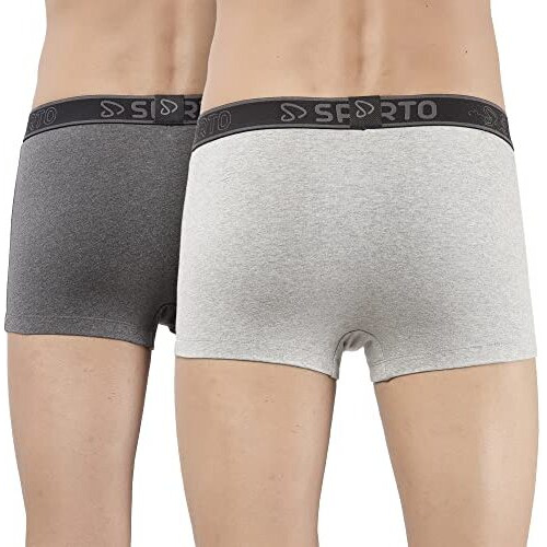 Sporto Men's Mid-Rise Solid Cotton-Spandex Square Trunks With No-Fold Elastic Waistband (Pack Of 2) | Grey Melange + Anthra Melange