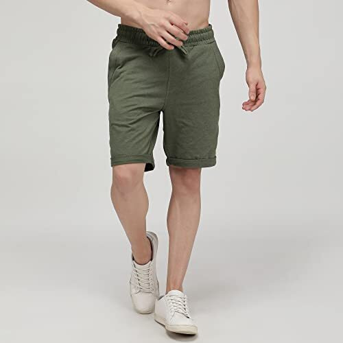 Men's Cotton Blend Olive Colour Bermuda Shorts With 2 Zipper Side Pockets And 1Back Pocket