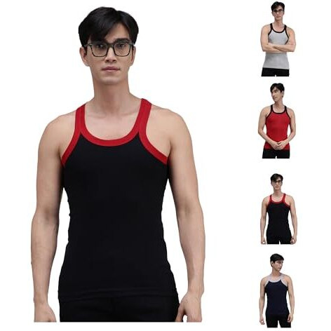 Amul Comfy Men's Cotton Solid Gym Vest Pack Of 5 Multicolour May Vary
