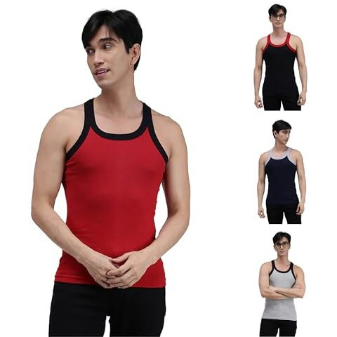 Amul Comfy Men's Cotton Solid Gym Vest Pack Of 4 Multicolour May Vary