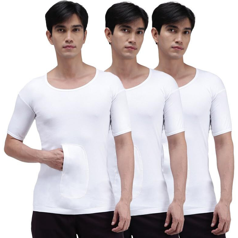 Amul Comfy Men Cotton Solid White Half Sleeve Vest (Pack Of 3)