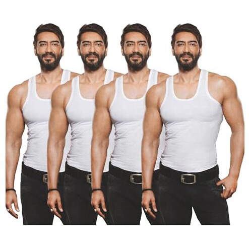 Amul Comfy Men Cotton Solid White Sleeveless Regular Fit Vest Pack Of 4