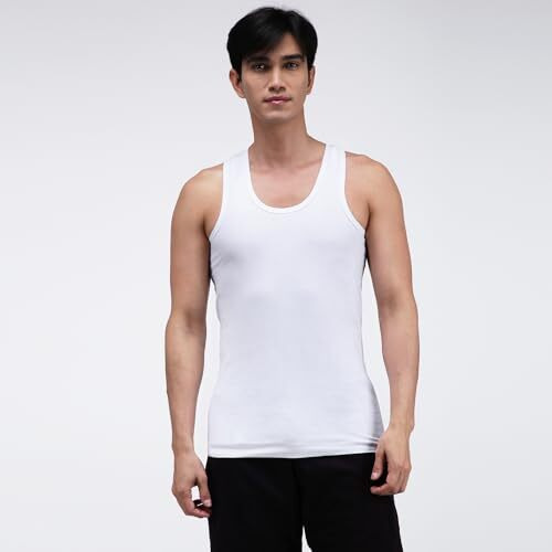 Amul Comfy Men Cotton Solid White Sleeveless Regular Fit Vest Pack Of 4