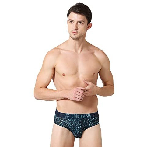 Van Heusen Men Breathable Air Series Active Briefs - Polyamide Elastane - Swift Dry, 4-Way Stretch, Ultra Light Mesh_40008_Blue Apm02_L