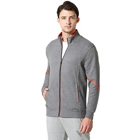 Van Heusen Men Sport Zip Front Jacket - Media Pocket, Breathable_70032_Mid Grey Melange_L