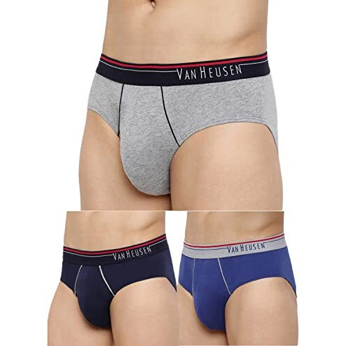 Van Heusen Men's Cotton Briefs (Pack Of 3) (10003_Grey Mel, Sailor Blue,Dark Navy-L_Grey Mel, Sailor Blue, Dark Navy_L)