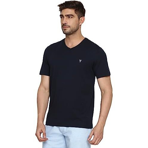 Van Heusen Men Athleisure Smart Tech Slim Fit T-Shirt - Easy Stain Release, Anti Stat, Ultra Soft_60001_Navy_L