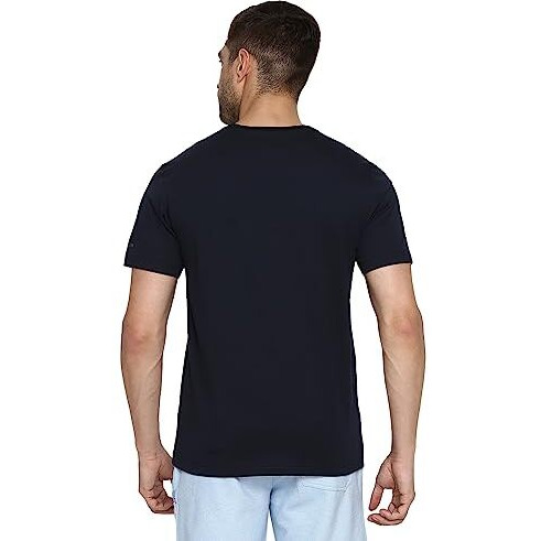 Van Heusen Men Athleisure Smart Tech Slim Fit T-Shirt - Easy Stain Release, Anti Stat, Ultra Soft_60001_Navy_L