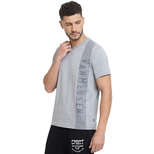 Van Heusen Men Cotton Athleisure Ultra Soft Regular Fit T-Shirt-Crew Neck, Short Sleeve_60044_Grey Melange_L