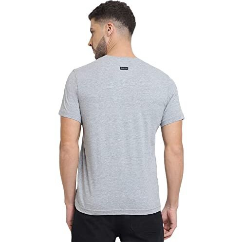 Van Heusen Men Cotton Athleisure Ultra Soft Regular Fit T-Shirt-Crew Neck, Short Sleeve_60044_Grey Melange_L