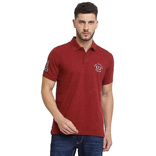 Van Heusen Athleisure Men's Solid Regular Fit T-Shirt (70017_Fig Wine Jaspee L)