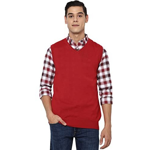 Allen Solly Men's Acrylic Blend V-Neck Sweater (Asswwrgfo42530_Red_L)