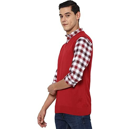 Allen Solly Men's Acrylic Blend V-Neck Sweater (Asswwrgfo42530_Red_L)