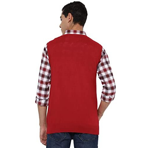 Allen Solly Men's Acrylic Blend V-Neck Sweater (Asswwrgfo42530_Red_L)