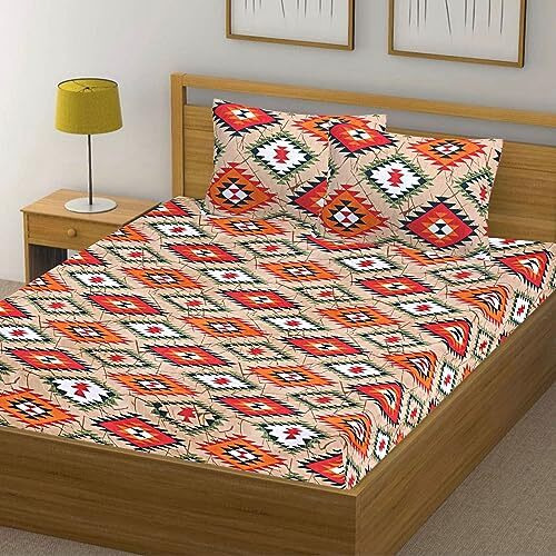 Dream Layers Double Bedsheet With 2 Pillow Covers Soft And Attractive Cotton Bedsheet - Firebrick Red, Botanical