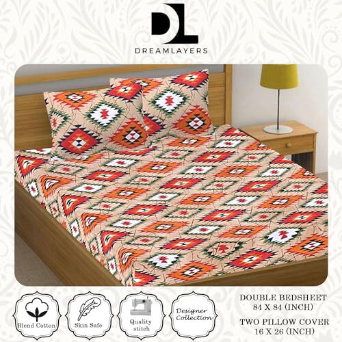 Dream Layers Double Bedsheet With 2 Pillow Covers Soft And Attractive Cotton Bedsheet - Firebrick Red, Botanical