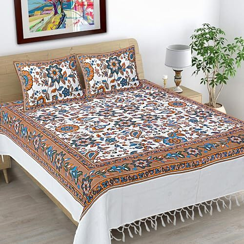 Hashcart Cotton Bedsheet & Pillow Covers - Double Bed Chadar For Double Size With 2 Pillow Covers (8.25X7.50 Feet)
