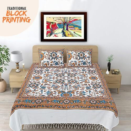 Hashcart Cotton Bedsheet & Pillow Covers - Double Bed Chadar For Double Size With 2 Pillow Covers (8.25X7.50 Feet)