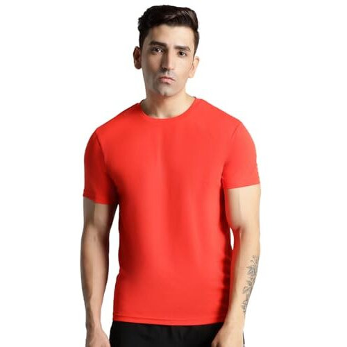 Hummel Budoc Round Neck Half Sleeve Solid Regular Fit Polyester T-Shirt For Men Comfortable Breathable Fabric Stretchable For Everyday Use Ideal For Yoga Training Gym Running Or Performance Orange