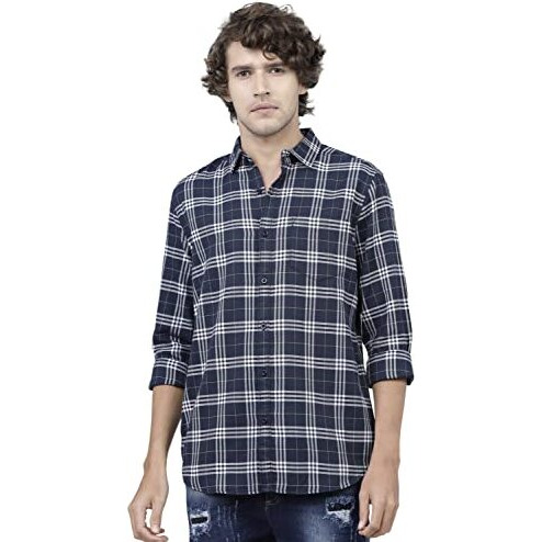 Ketch Men's Slim Fit Shirt (Khsh000080_Navy Blue/White
