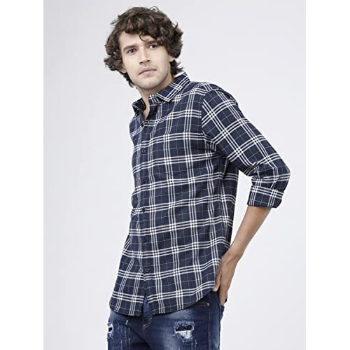 Ketch Men's Slim Fit Shirt (Khsh000080_Navy Blue/White