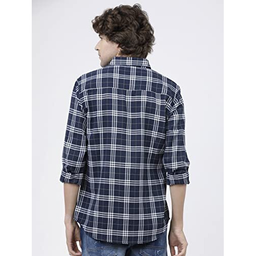 Ketch Men's Slim Fit Shirt (Khsh000080_Navy Blue/White