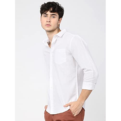 Ketch Cotton Men's Slim Fit Shirt (Khsh000328_White, Large