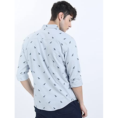 Ketch Men's Cotton Letter Print Straight Fit Shirt (Khsh000439_Lt Blue M)