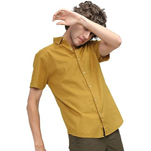 Ketch Men's Solid Slim Fit Shirt (Khsh000449_Mustard M)