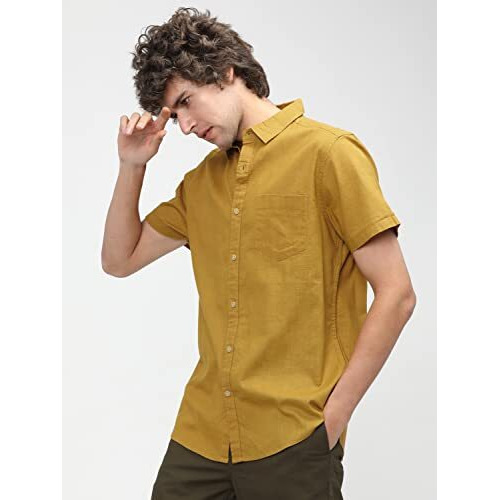 Ketch Men's Solid Slim Fit Shirt (Khsh000449_Mustard M)