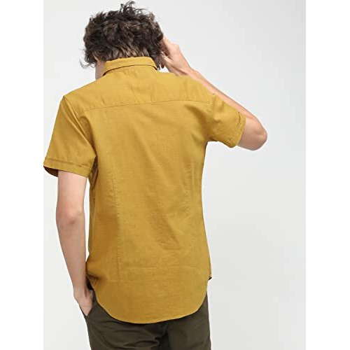Ketch Men's Solid Slim Fit Shirt (Khsh000449_Mustard M)