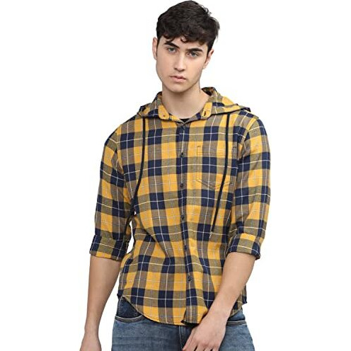 Ketch Men's Slim Fit Shirt (Khsh000479_Navy/Mustard