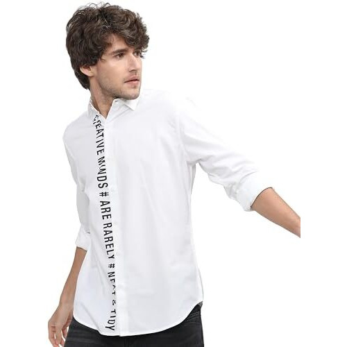 Highlander Men's Solid Slim Fit Shirt (Hlsh013201_White