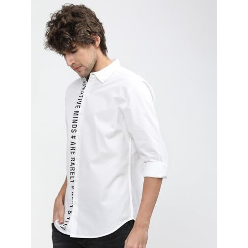 Highlander Men's Solid Slim Fit Shirt (Hlsh013201_White