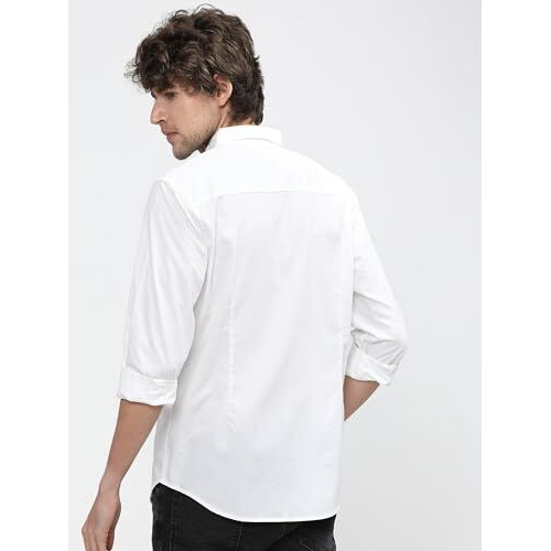 Highlander Men's Solid Slim Fit Shirt (Hlsh013201_White