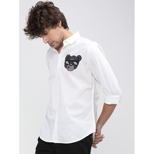 Highlander Men's Solid Slim Fit Shirt (Hlsh013258_White