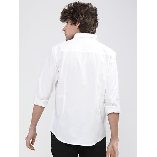 Highlander Men's Solid Slim Fit Shirt (Hlsh013258_White