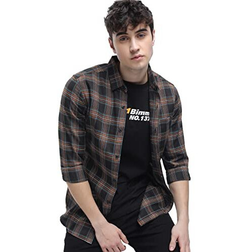 Ketch Men's Slim Fit Shirt (Khsh000536_Black S)