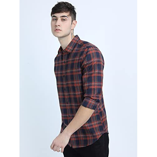 Ketch Men's Cotton Slim Fit Shirt (Khsh000541_Blue Xl)