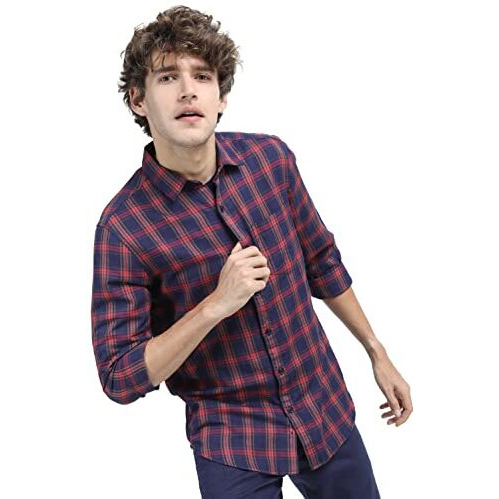 Ketch Cotton Men's Slim Fit Shirt (Khsh000558_Red M)