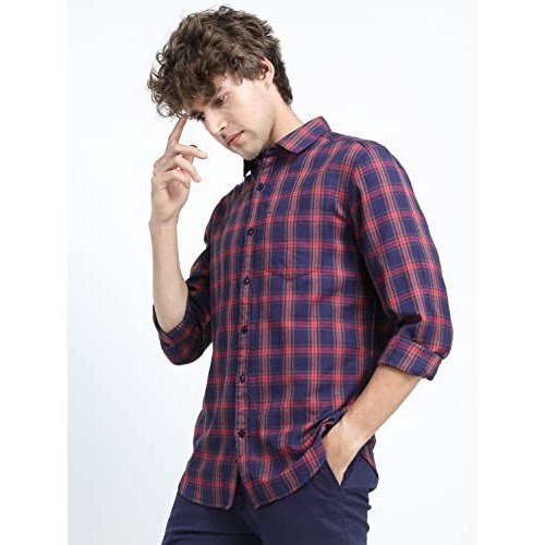Ketch Cotton Men's Slim Fit Shirt (Khsh000558_Red M)