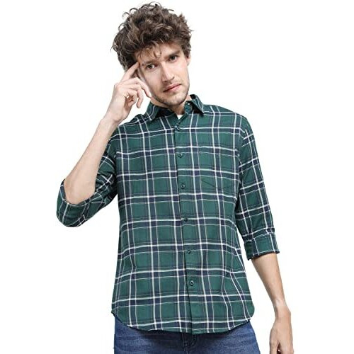 Ketch Men's Polycotton Slim Fit Shirt (Khsh000673_Green/Navy Blue, Small