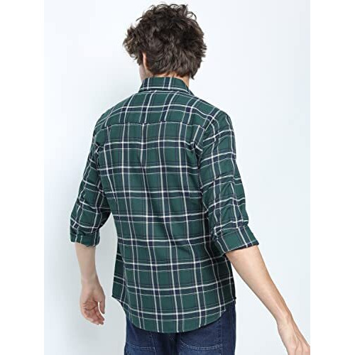 Ketch Men's Polycotton Slim Fit Shirt (Khsh000673_Green/Navy Blue, Small