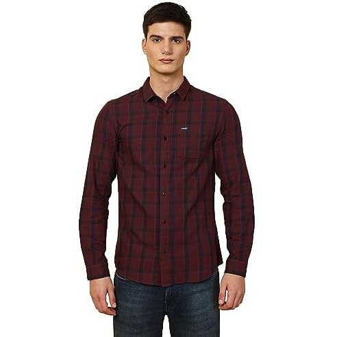 Wrangler Men's Regular Fit Shirts (Wmsh006211_Maroon M)
