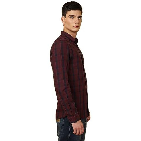 Wrangler Men's Regular Fit Shirts (Wmsh006211_Maroon M)